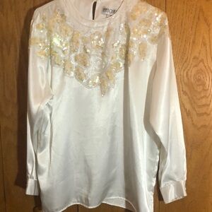 Harbour  Vue White Satin Blouse with Sequin Details size medium